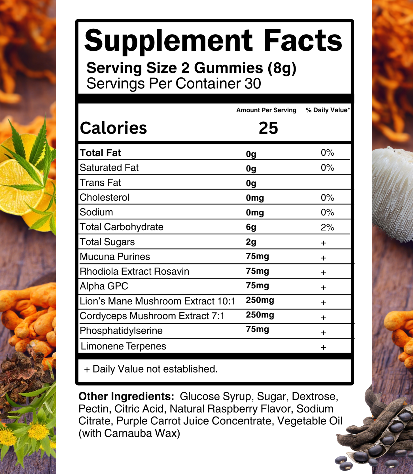 Purely Mushroom Clarity Gummies Supplement Facts