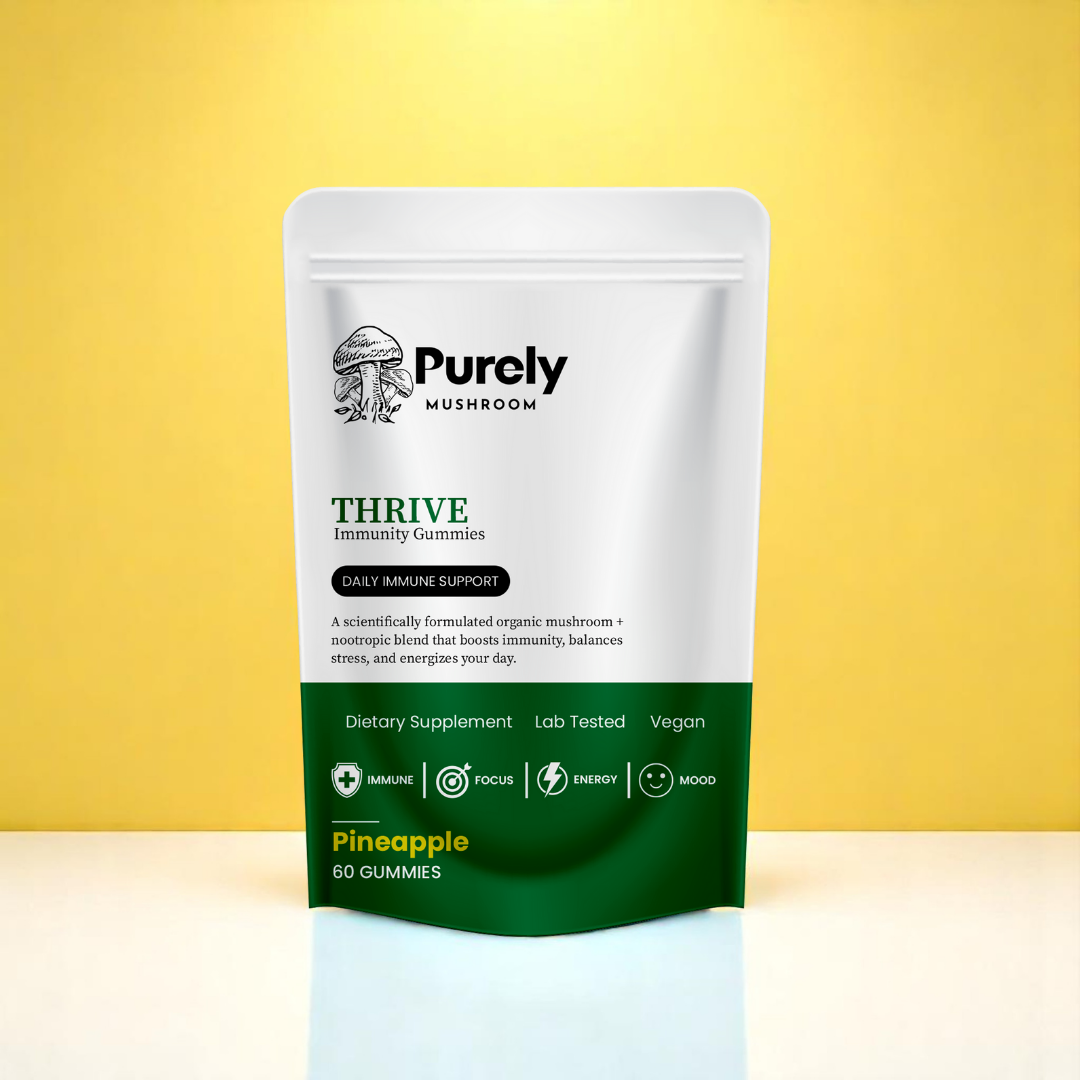 Purely Mushroom Thrive Immunity Pomegranate Gummies Front View