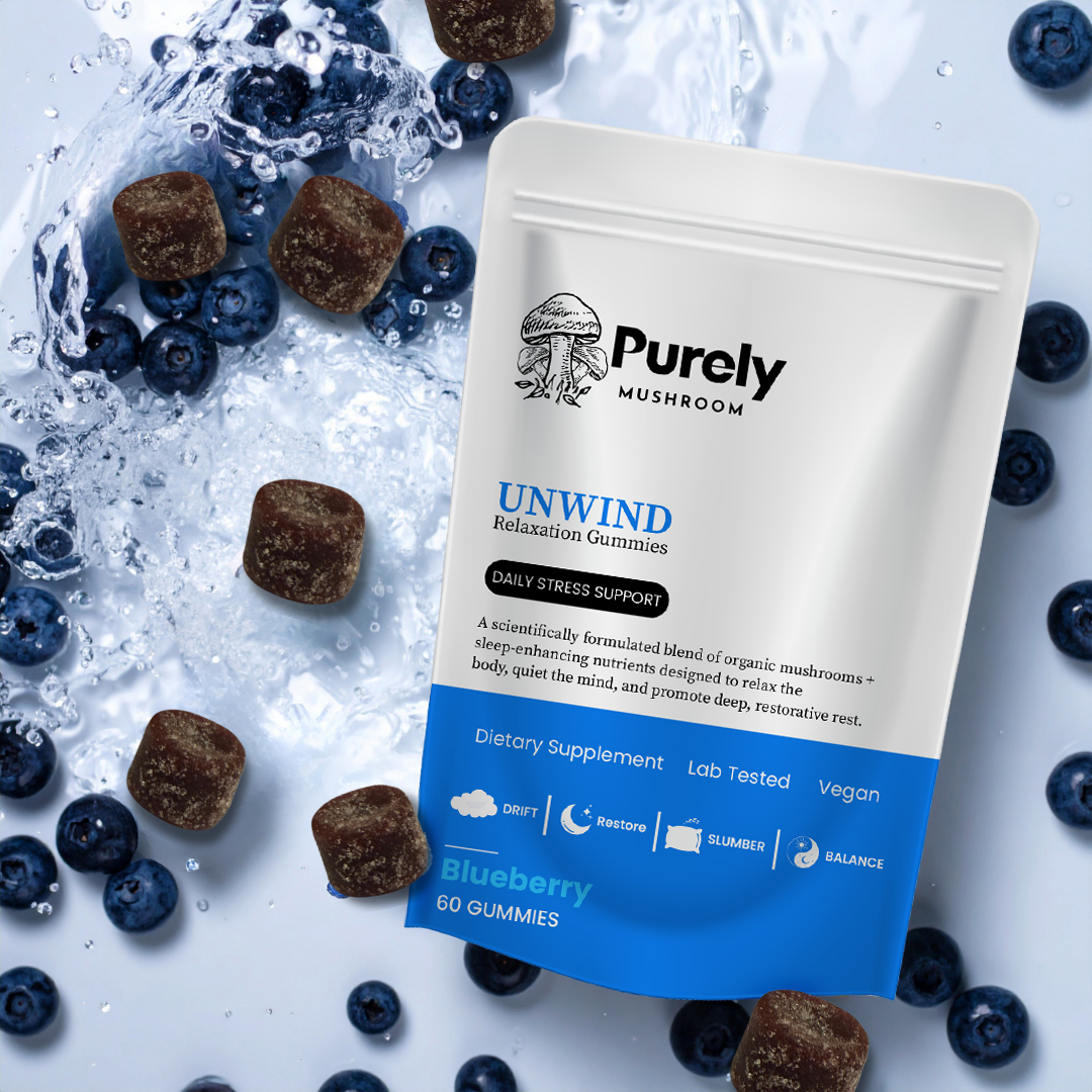 Purely Mushroom Unwind Relaxation Blueberry Gummies 